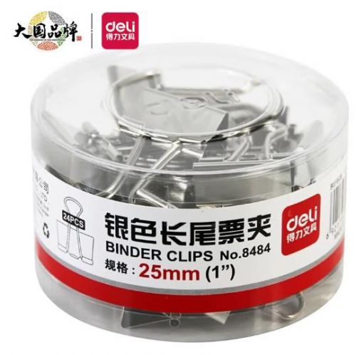 得力(deli)25mm中号银色长尾夹 24只/桶