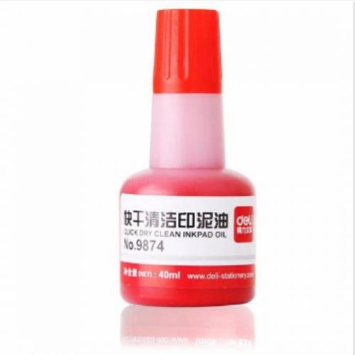 得力9874 红色印油 橡皮章印泥 财务专用印油 红色快干印油 净含量 40ML